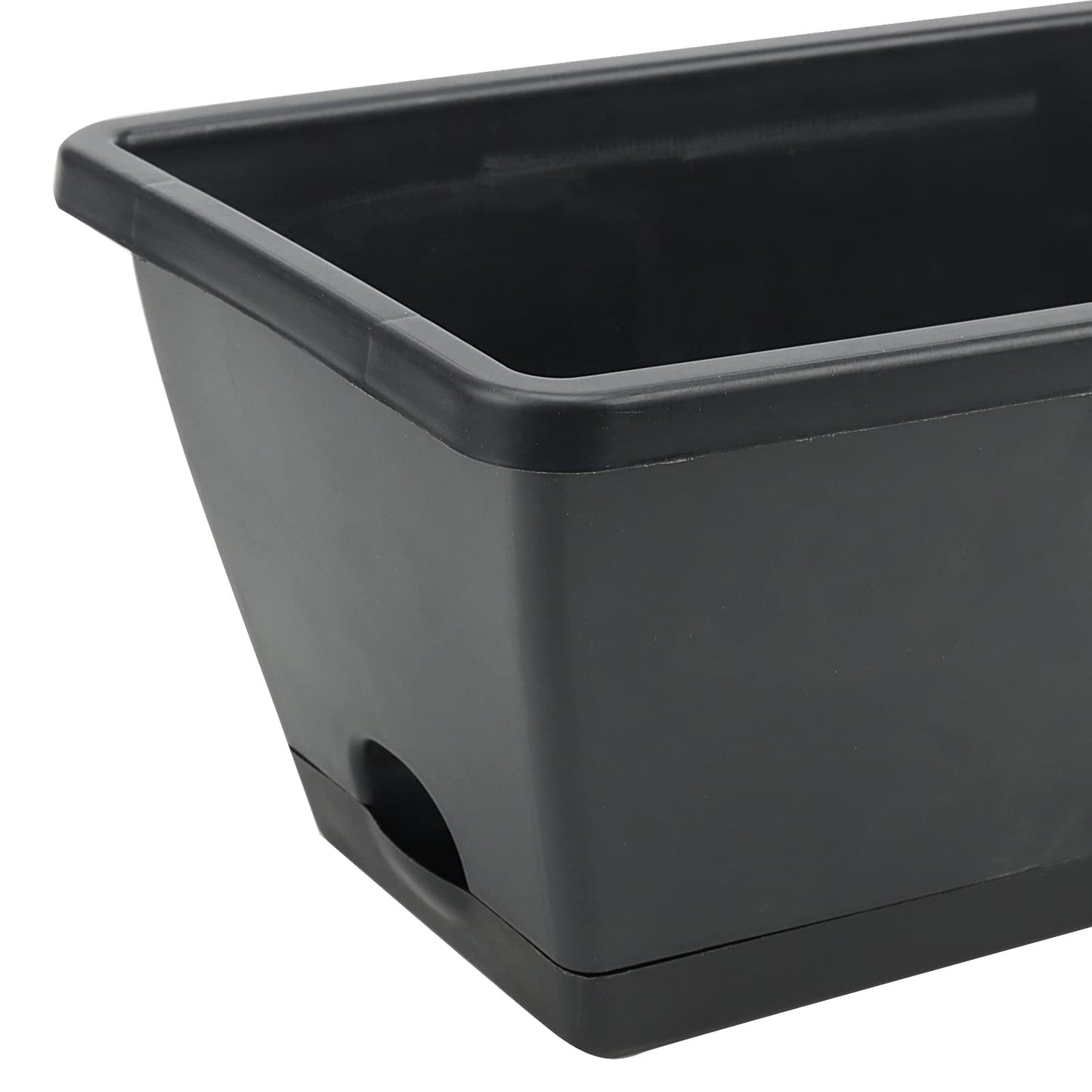 MUKCHAP 4 PCS 42cm/17 Inch Black Plastic Window Flower Plant Boxes, Rectangular Window Box Planter with Trays, Windowsill Planter for Vegetables