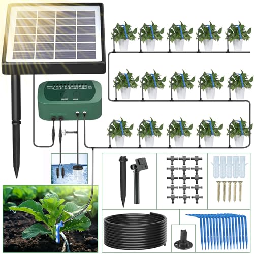 SoulBay Solar Irrigation System, Self Automatic Greenhouse Watering Systems Drip Irrigation System Kit with Timer and 150cm Hose for Garden Indoor Outdoor Plants Lawn Potted Balcony Vegetables