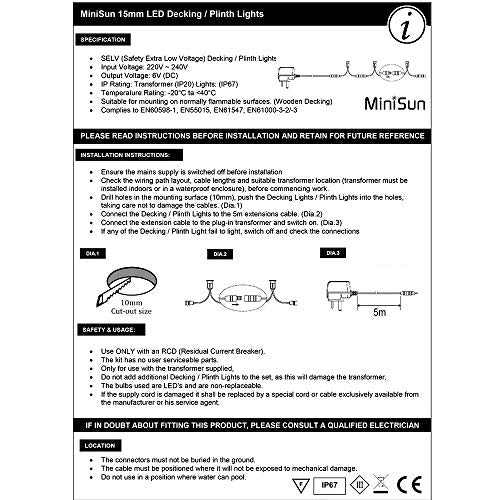 MiniSun | 15mm White LED Round Decking/Kitchen Plinth Lights Kit | Outdoor Lightning, Home Décor & Improvement Essential | Pack of 10