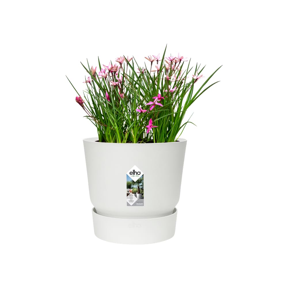 elho Greenville Round 25 - Plant Pot for Indoor & Outdoor - 100% Recycled Plastic - Ø 24.5 x H 23.3 cm - White/White