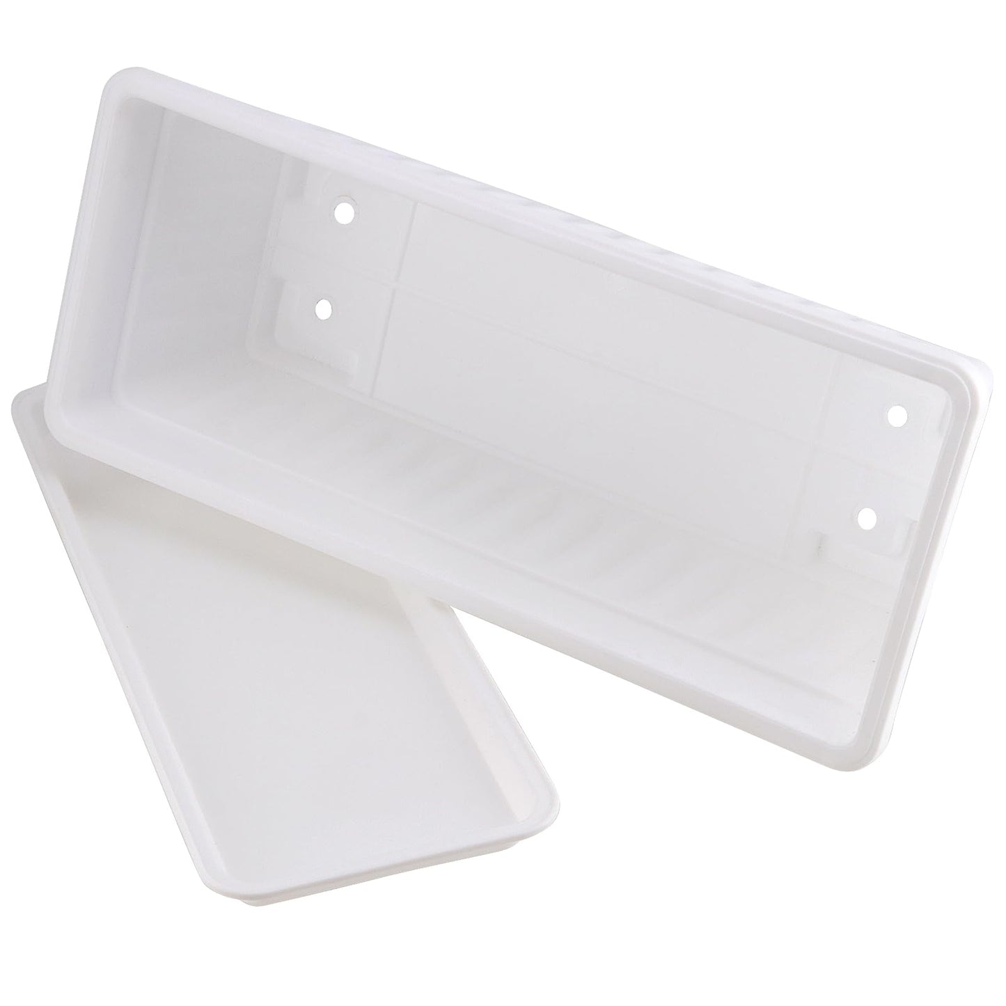 JOIKIT 6 PCS 17 Inch White Plastic Window Box Planter, 43cm Rectangular Flower Pot, Large Windowsill Planter with Removable Tray and Green Plant Label for Garden