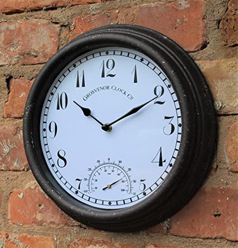 HH Home Hut Outdoor Garden Wall Clock Thermometer And Humidity Meter Ornament Weather Resistant 31cm