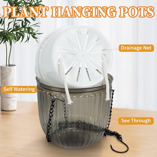 2 Pcs Self Watering Hanging Plant Pot, Plant Hanging Pots with Drainage Holes Outdoor Small Hanging Planters Flower Pot Basket with Visible Water Level for Garden Home Decor (Grey, 11.5cm)