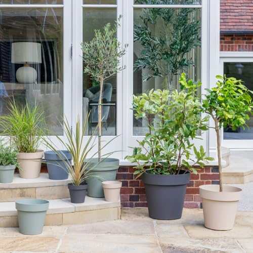 Gardening Naturally Large Traditional Cleo Plant Pot - Recycled Plastic with Built-in Drainage and Wheels, 37cm High (Terracotta)