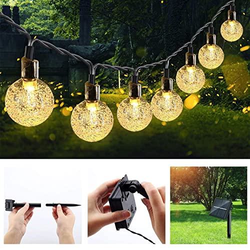 Garlocht Solar Garden Lights Outdoor Waterproof, 50LED 7M/23Ft Solar Fairy Lights, Crystal Ball Lights with 8 Modes, Decorative Lighting for Home, Yard, Patio, Party,Christmas (Warm White)