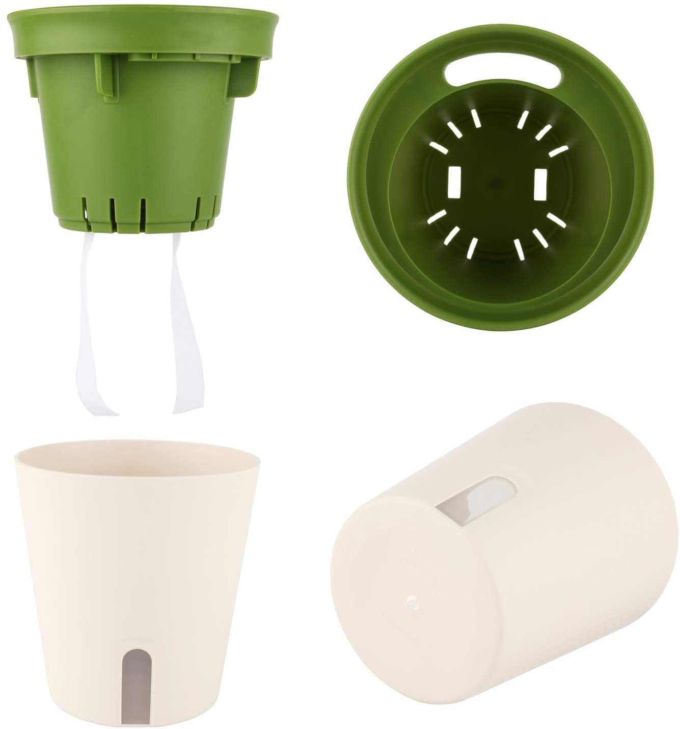 LATERN 3Pcs Self Watering Planter Pot, 12.5CM Round Plastic Plant Pot Garden Flower Bonsai Pots for Aloe Herb Orchid Succulent Plants - with Water Level Window and Drainage Hole Hidden Tray