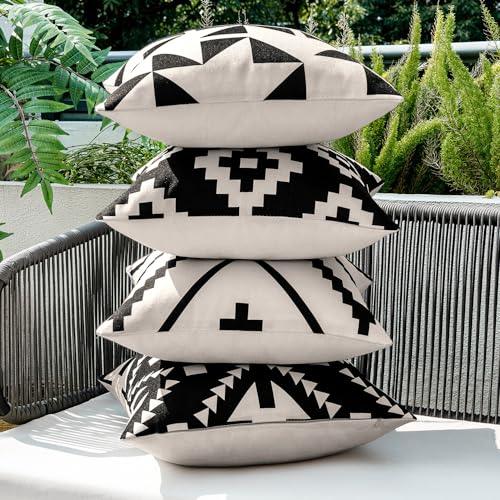 MIULEE 4 Pack Cushion Covers Outdoor Waterproof Throw Pillow Cover Home Pillow Case Pillowcases for Tent Park Bed Sofa Chair Bedroom Decorative Balcony 45x45cm 18x18inch Black