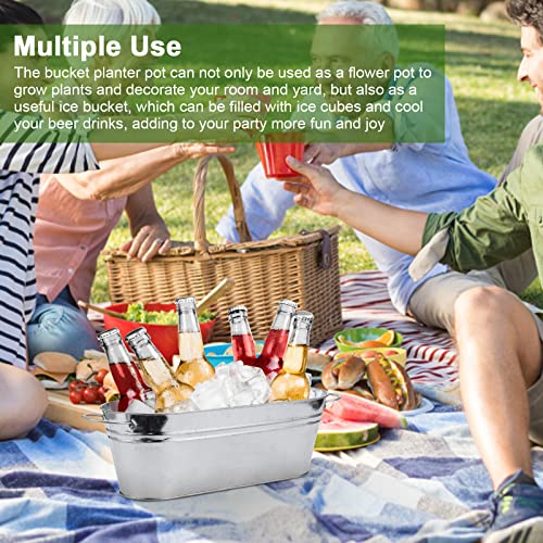 BestAlice 5 Pack Galvanized Planters for Outdoor Plants, Galvanized Oval Planters Tub Galvanized Buckets with Handles, Metal Pail Flower Pot for Indoor Outdoor Decor