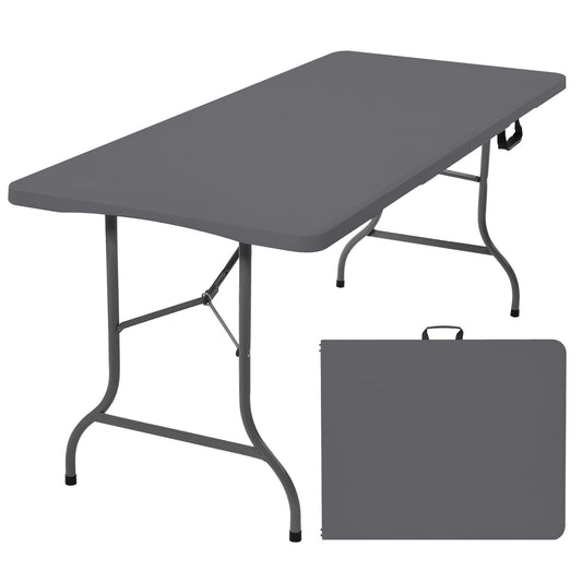 Rainberg 6ft Heavy Duty Folding Table, Tabletop & Sturdy Metal Frame, Foldable Table with Handle, Waterproof, Portable, & Easy Assembly, Ideal for Parties, BBQ, Camping, Beach, Indoor & Outdoor Use