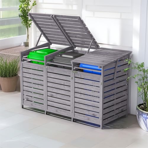 Warmiehomy Triple Wheelie Bin Store – Grey Wood