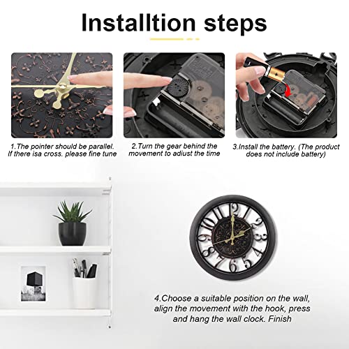 ALEOHALTER Wall Clock, Outdoor Clock Silent Non-Ticking Metal Clock Decorative Clock Hanging for Patio Garden, Pool, Home Office School Kitchen Use(Black)