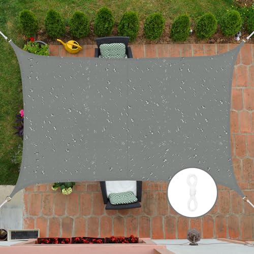 Cekene Sun Shade Sail Waterproof 2x3m Grey Rectangle Garden Sunscreen Awning Canopy with Free Loops 98% UV Block Shade Canopy Cover Outdoor Patio Sail Shade for Deck Lawn Garden Pool