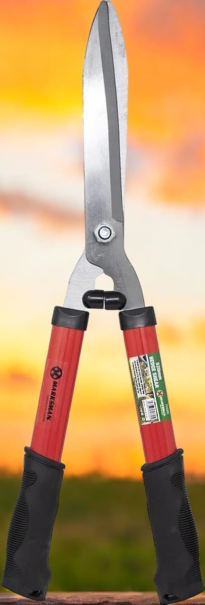 20" Carbon Steel Hedge Shears - Razor Sharp, Rust Resistant Blades - Lightweight Garden Trimmer for Grass, Shrubs, Bushes - Anti-Slip Handles for Easy Cutting