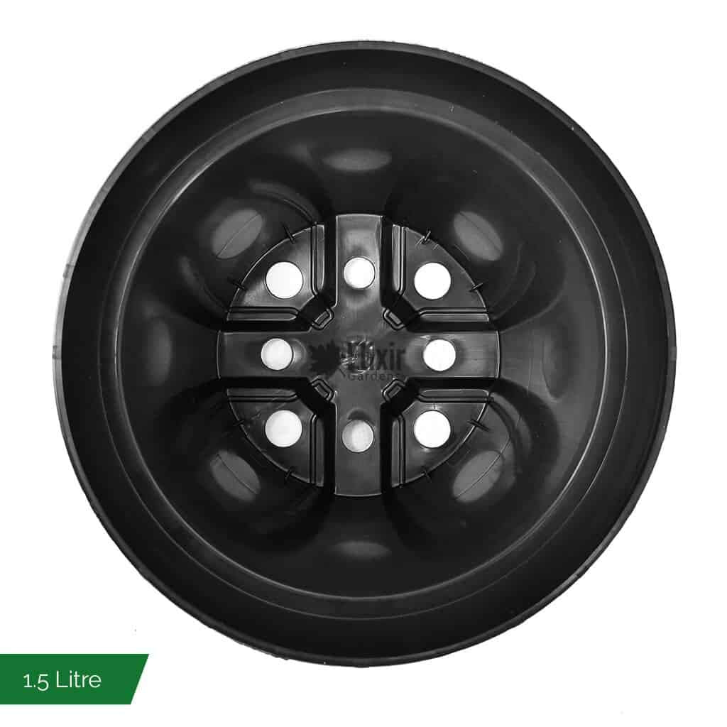 Elixir Gardens Round Black Recycled Plastic Garden Plant/Shrub/Flower Pots with Reinforced Rim | Various quantities (from 2 to 1000) & sizes (1 to 60 litres) 1.5L x 10