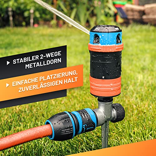 GRÜNTEK Circular Sprinkler on metal spike. Sector sprinkler lawn sprinkler settings 30 °- 360 ° for large surfaces and optimal garden irrigation. Covers up to 452 m².