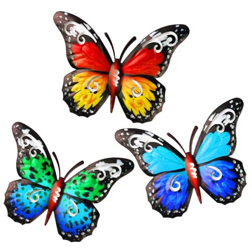 OFFCUP Metal Butterfly Wall Art – 3 Pack Garden Decor