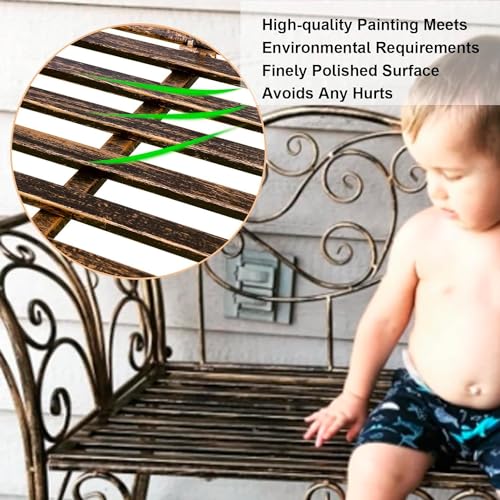 HLC Metal Antique Garden Benches Clearance Outdoor wrought iron Bench 2 Seat with Decorative Cast Iron Backrest Iron Cast Aluminium Bench for Garden,Patio, Porch and Yard Max 250kg (Brown)