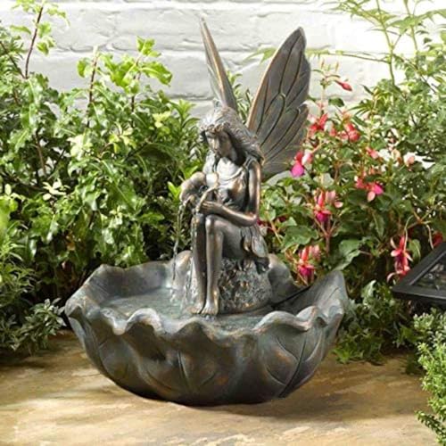 Garden Mile Solar Water Fountain Magical Fairy Water Feature Garden Solar Water Statue Ornament (Fairy Leaf)