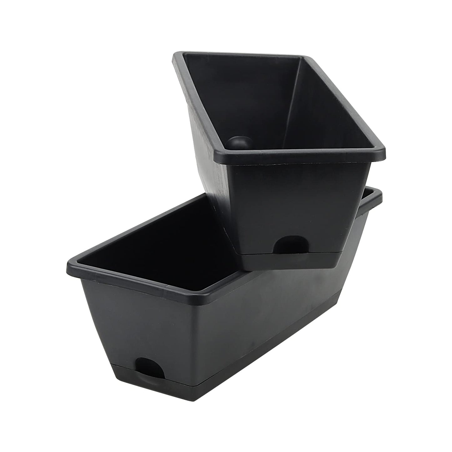 MUKCHAP 4 PCS 42cm/17 Inch Black Plastic Window Flower Plant Boxes, Rectangular Window Box Planter with Trays, Windowsill Planter for Vegetables