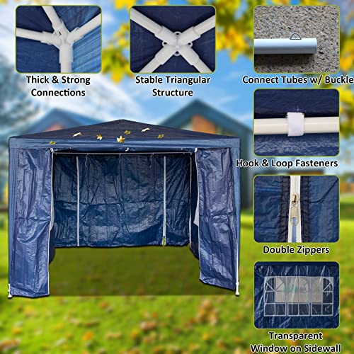 BIRCHTREE 3x3m Garden Steel Tube PE Gazebo With 4 Pieces Sidewalls Zippers 2 Windows Canopy Patio New Party Camping Wedding Tent Shade Waterproof Outdoor Marquee Awning Blue