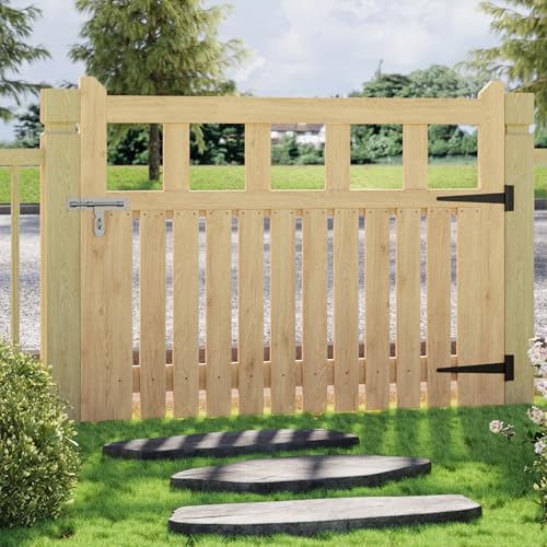 INMOZATA Garden Gate Wooden Pedestrian Gate with Gate Lock and Hinge, 2.5ft Wide x 4ft High (76cm Wide*120cm High)