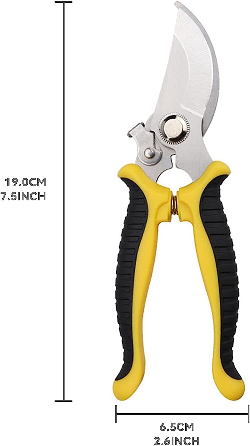 MOPPRO Garden Shears, Secateurs & Pruning Scissors, Mitre Shears, Florist Scissors, Snips, Trimmer, Clippers with Locking Handle, Gardening Gifts for Men (Yellow)