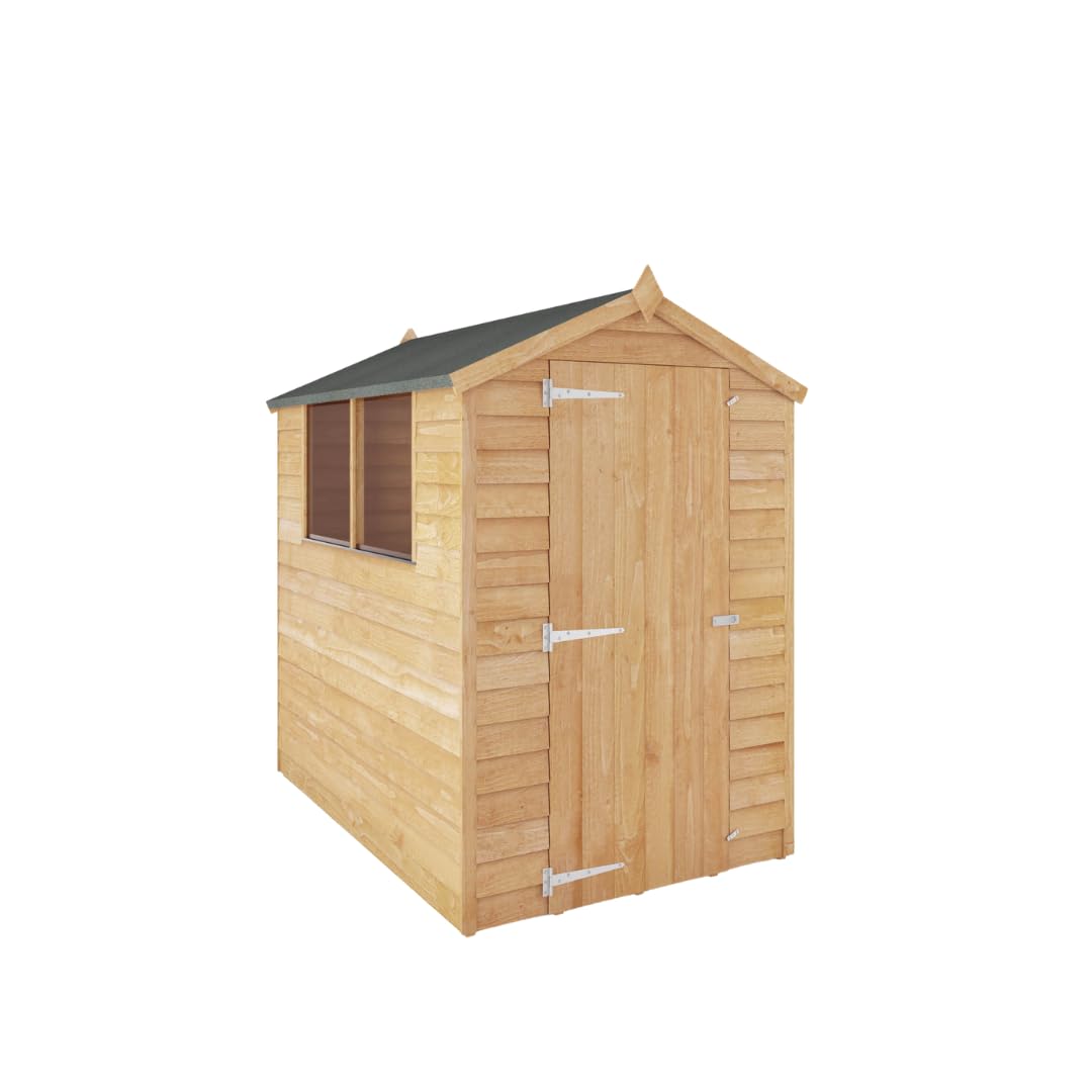 WALTONS | 6 x 4 Overlap Wood Storage Shed | Apex Roof | 7mm Overlap Cladding | Wooden Garden Storage Shed | Single Door | Windows |10 Year Anti Rot | 6 x 4 6ft 4ft
