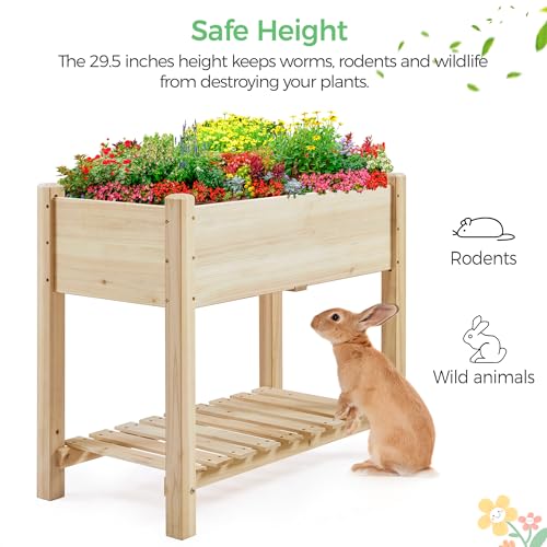 Yaheetech Raised Garden Bed 2 Tiers Wooden Plant Raised Bed Garden Elevated Planter Box with Storage Shelf for Vegetables/Flowers/Herbs/Fruits,86 x 46 x 76cm