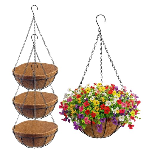 DIVCHI 4 Pack 35cm Hanging Baskets with Coco Liner