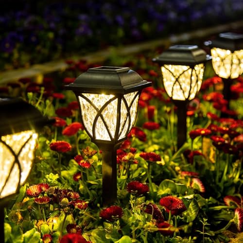 GIGALUMI Solar Lights Outdoor Garden, 6 Pack LED Garden Solar Lights Waterproof, Solar Powered Pathway Lights for Yard, Patio, Landscape, Walkway, Path (Warm White)