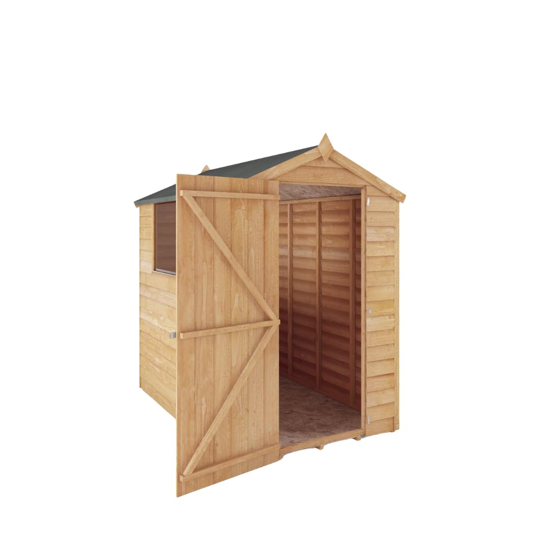 WALTONS | 6 x 4 Overlap Wood Storage Shed | Apex Roof | 7mm Overlap Cladding | Wooden Garden Storage Shed | Single Door | Windows |10 Year Anti Rot | 6 x 4 6ft 4ft