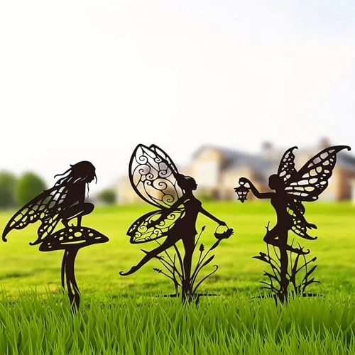 JGZTJXNK Garden Decoration Fairy Metallic Flower Fairy 3-piece Set Suitable for Yard, Lawn, Flower Bed Decoration Gifts