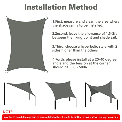 OFFCUP Sun Shade Sail, 2m x 3m Rectangle Awning Canopy, 160gsm Waterproof Shade Sail Garden Sun Sail Patio Canopy 95% UV Block with Free Rope, for Outdoors, Garden, Patio, Yard, Party (Grey)