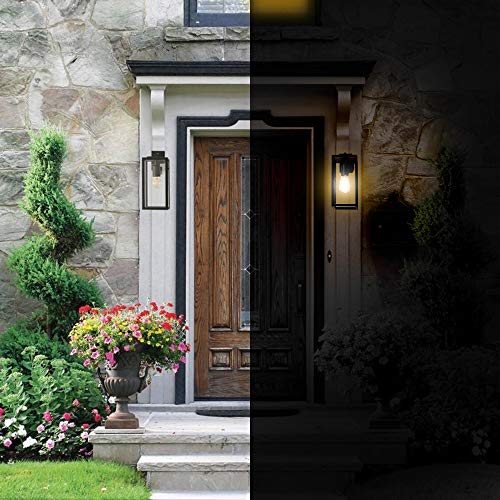 BRIMMEL Outdoor Wall Lights Aluminum Black Lantern Porch Light for Entryway Doorway, Outdoor Wall Lantern with Anti-Rust Sconce Light Fixture with Clear Glass Shade, Matte Black