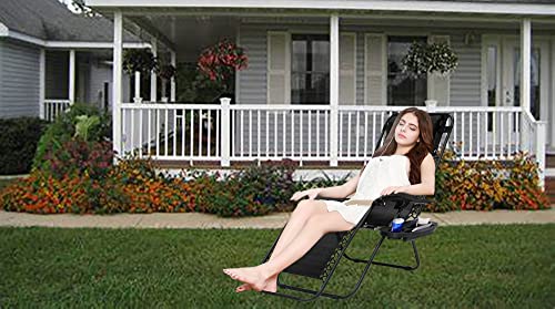 Aspect Zero Gravity Chair, Outdoor Garden Sunloungers, Sturdy Textoline, Reclining Garden Chairs with Cup Holder and Pillow Headrest - Black