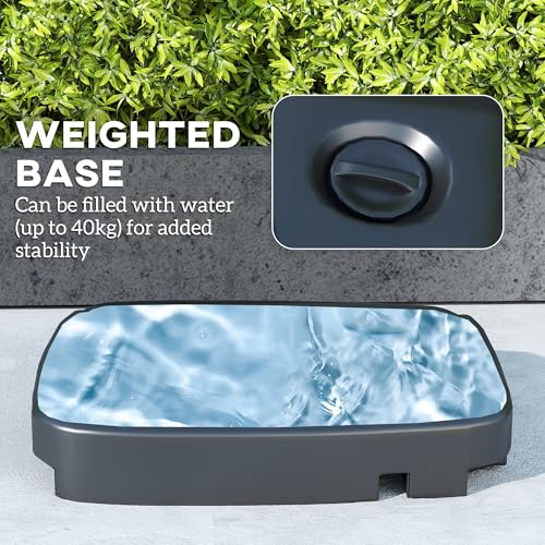 Outsunny 2.5m Garden Cantilever Parasol with Fillable Base, Up to 40kg, Double Top Garden Parasol, Square Overhanging Patio Umbrella with Crank Handle and Tilt for Outdoor Sun Shade, Light Grey