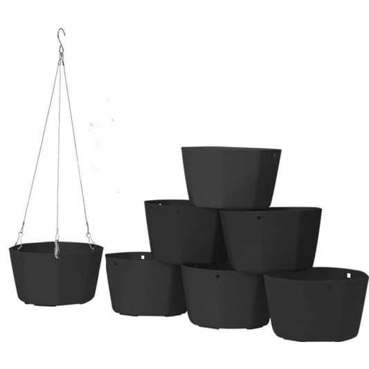 Dproptel 6 Pack 6 Inch Hanging Planter Basket Indoor/Outdoor Self Watering Flower Pots Plants Holder Hanger with Chain Hooks Drainage Holes for Garden Home Decor (Black)