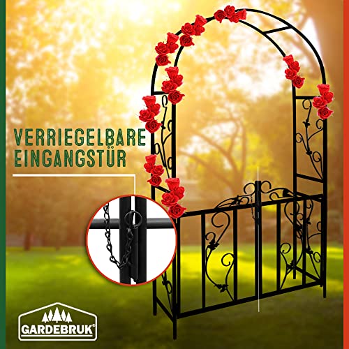 Gardebruk® Garden Arbour Decorative Arch for Roses, Climbing Plants Flowers Ivy Black Powder Coated Steel Metal With Lockable Gate 225x115cm Outdoor Events Wedding Party
