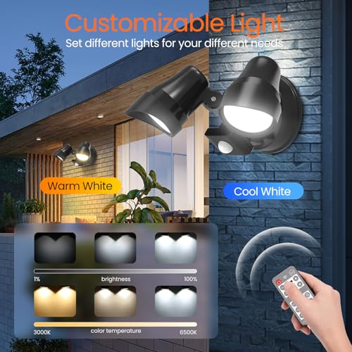 ALUSSO LED Security Light Outdoor with Motion Sensor, Remote Control 25W PIR Floodlight IP65 Waterproof, Dask to Dawn Flood Light 3000K-6500K Adjustable, Dimmable Wall Light for Garden Yard Garage