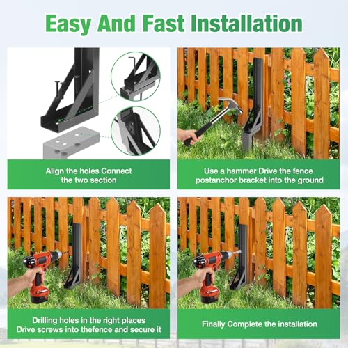 aleawol Fence Post Repair Kit Heavy Duty Support Stake, Steel Fence Post Repair Kit with Nails, Drill, Garden Fence Ground Spike for Repairing Damaged Fence Gate Posts Sign Posts or Mailbox