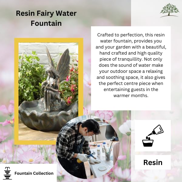 Garden Mile Solar Water Fountain Magical Fairy Water Feature Garden Solar Water Statue Ornament (Fairy Leaf)
