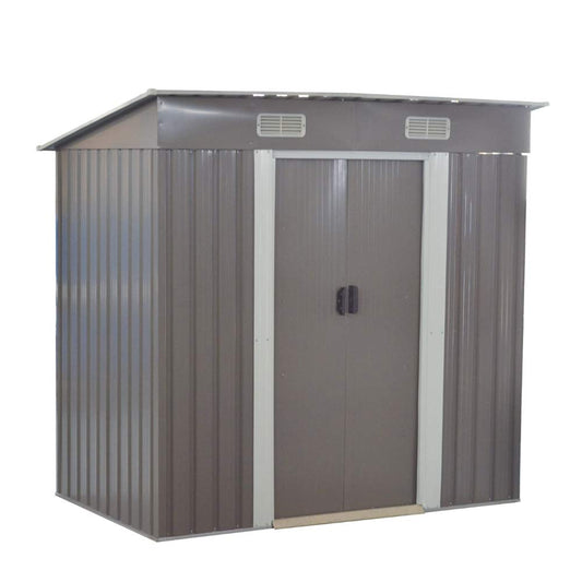 Panana Metal Garden Shed Storage Sheds Heavy Duty Outdoor FREE Base Foundation Green/Grey Color (6X4 Grey)
