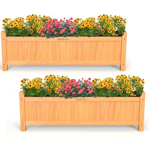 Vivo Technologies Large Rectangular Wooden Planters Set of 2