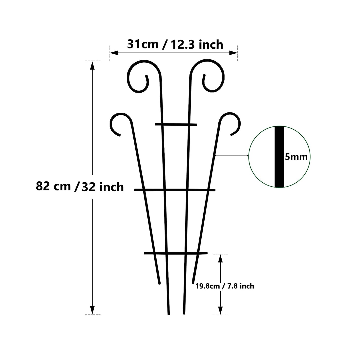 Thealyn 4 Pack Indoor/Outdoor Metal Plant Trellis, 81cm/32 in - Garden Trellis for Climbing Plants, Potted Houseplants, Flowers, Vines, Ivy - Wave Design, Black, for Patio, Yard, or Home