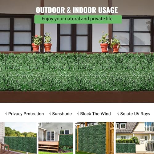 SUNJULY Artificial Ivy Privacy Fence Screen, Expandable Artificial Hedges Fence and Faux Ivy, Garden Privacy Screening Wall Panel Vine Leaf Decoration, UV Resistant (1M*3M)