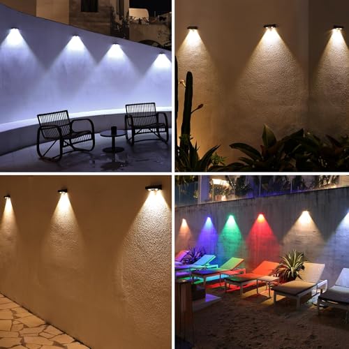 sununiny Solar Fence Lights Outdoor Garden,4 Pack Wall Lights Outdoor IP65 Waterproof,9 Colors 11 Modes RGB Garden Fence Lights Solar Powered for Outside Backyard,Pathway,Yard
