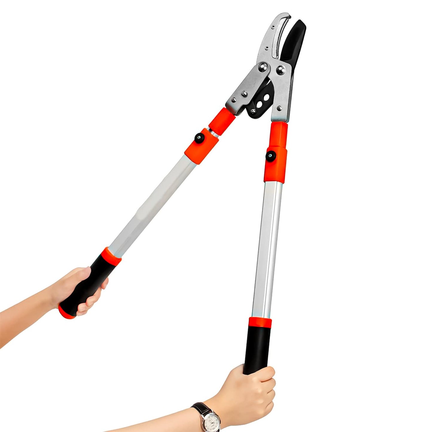 28"- 40" Extendable Tree Loppers for Gardening, Telescopic Garden loppers Long Reach, Anvil Lopper Tree Pruner, SK5 Razorsharp Blades Advance Heavy Duty Long Handled (Orange)