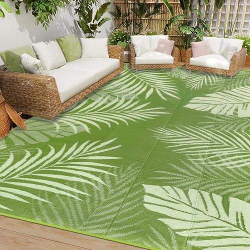 Cekene Patio Rugs for Garden Waterproof 180x270cm lightweight Outdoor Camping Rugs Reversible Plastic Straw Rug UV Resistant Area Floor Rug for Outside BBQ Deck Balcony Porch Grass Green