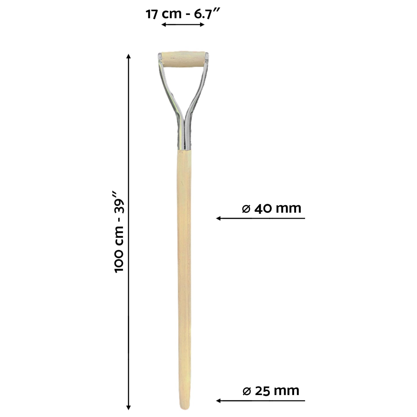 D Type Shaft Handle to suit Shovel, Spade or Fork (100 cm / 39 in Long) Metal Replacement Spare Part