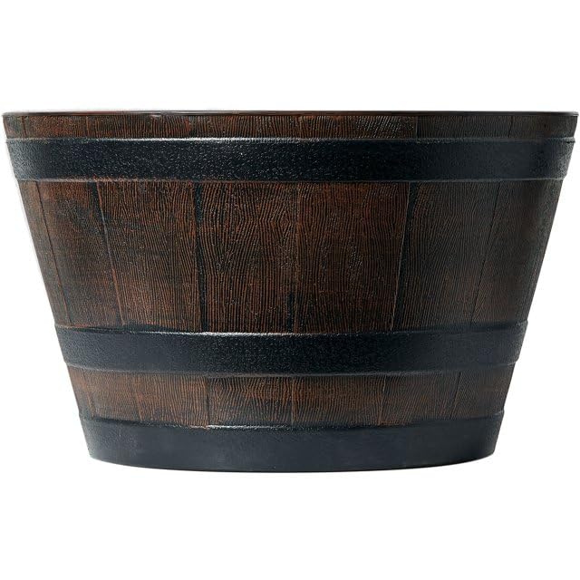 Muddy Hands Extra Large 50 Litre Dark Brown Wooden Barrel Effect Plant Pot Round Outdoor Garden Flower Tree Plastic Planter (Diameter: 56cm - Height: 34cm)